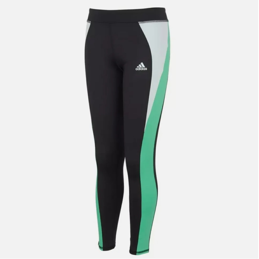 Adidas Big Girls Aeroready Colorblock Twist Tights Black Green Medium 10/12